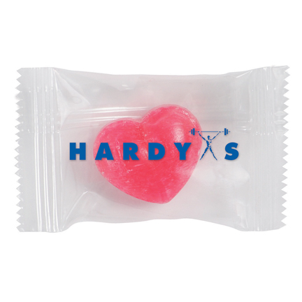 Flowpack met hartvormig snoepje