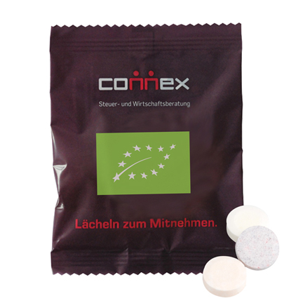 Zakje gevuld met BIO pepermunt of fruittabletjes