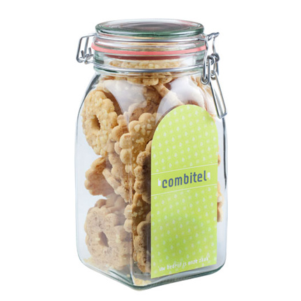 Logo snoeppot met kerstkransjes als Kerstgeschenk voor klanten